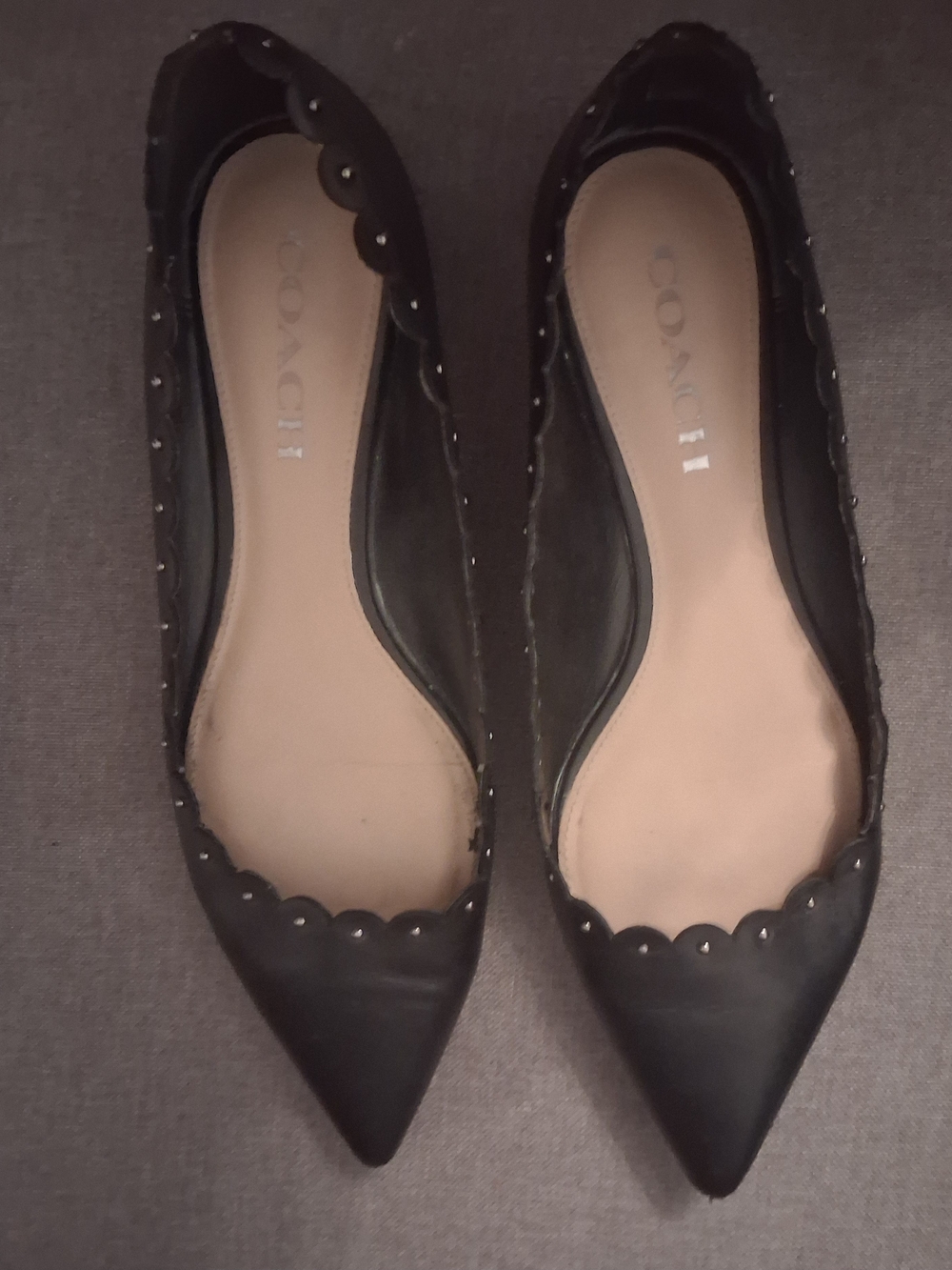 COACH Women's Black Pointed Toe Scalloped Ballet Flats
